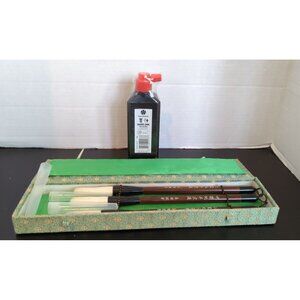 3 Piece Sumi Brush Set In Box(Used) With Sumi Ink KY6(New) See Pictures